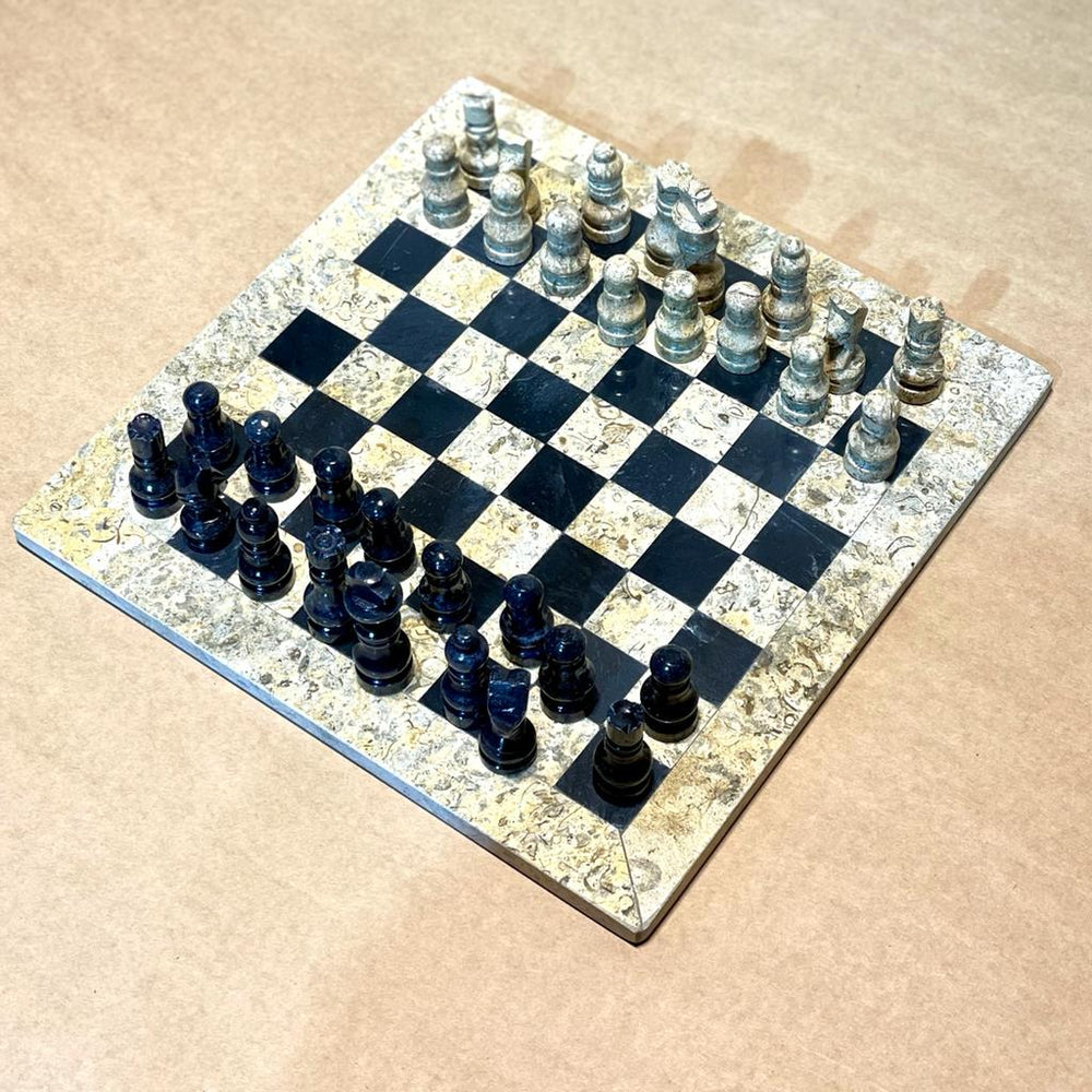 Handmade Marble Chess Set - Black And Coral